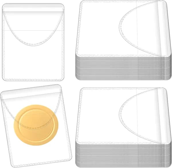 Thinp 50 шт. одинарных защитных пакетов для монет, 2,2 x 2,2 дюйма, прозрачные пластиковые держатели коллекционеров, индивидуальные защитные пакеты мелких и банкнот.
