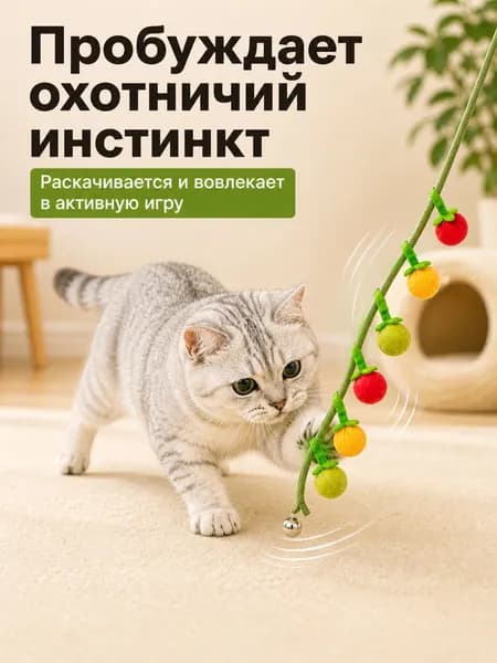 Подвесная игрушка-дразнилка для кошек с кошачьей мятой, гирлянда хурма 6 шт. с колокольчиком