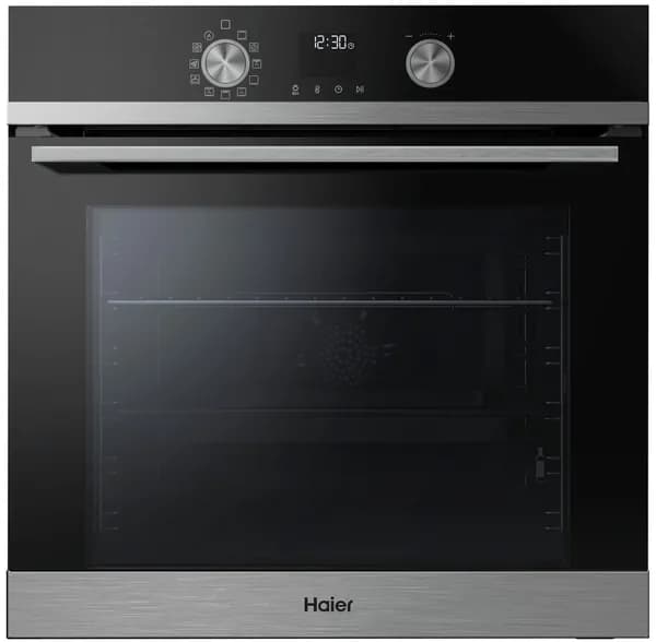 Электрический духовой шкаф Haier HOQ-K4AAN3BX, встраиваемый, 59.5 см, 72 л, вакуумное приготовление, гриль, конвекция, черный/серый металлик