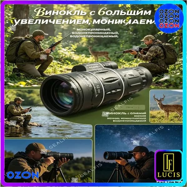 Эксклюзивный монокуляр 16x52 с функцией ночного видения, водонепроницаемый, применяемый для охоты и рыбалки, от GEALFIS.