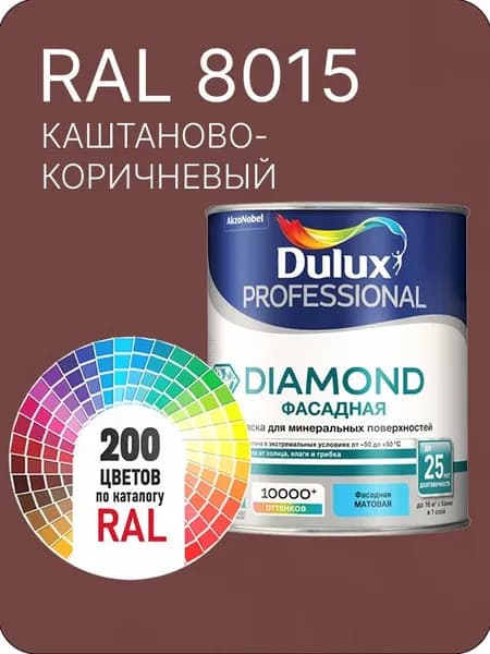 Краска для минеральных и деревянных фасадов Dulux Diamond цвет каштаново-коричневый Ral 8015 0.8 л.
