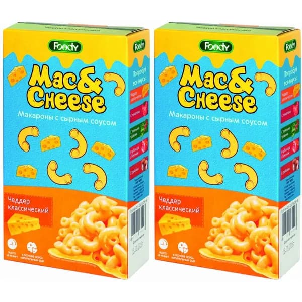Макаронные изделия Foody с сырным соусом Чеддер Mac&Cheese 143 г, набор: 2 штуки