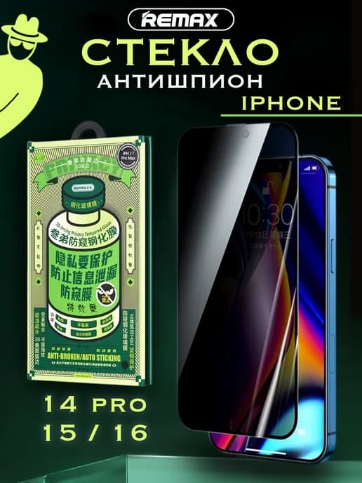 Антишпион защитное стекло iPhone 16 15 14 pro