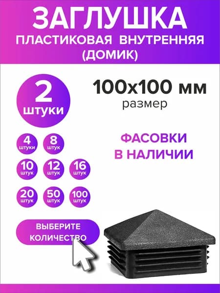 Заглушка для профильной трубы 100х100 мм Домик, 2 штуки