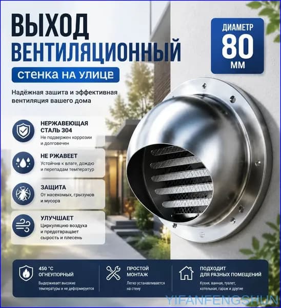 Качественный вентиляционный выход из стали 304, 60 мм, с решеткой и сеткой