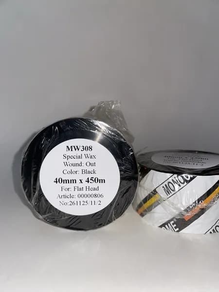 Риббон 40мм х 450м Черный Wax MW308 Воск, вт. 1", OUT, 1 рулон