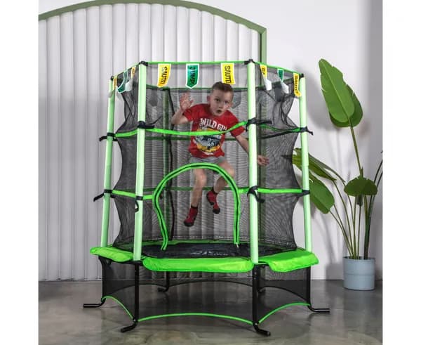 Батут каркасный DFC JUMP KIDS 55" светло-зелёный, детский, с внутренней защитной сеткой, уличный, для дома, дачи, детский манеж