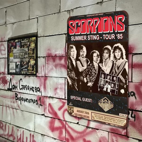 Металлическая картина прямоугольная 30 20 см с изображением группы Scorpions