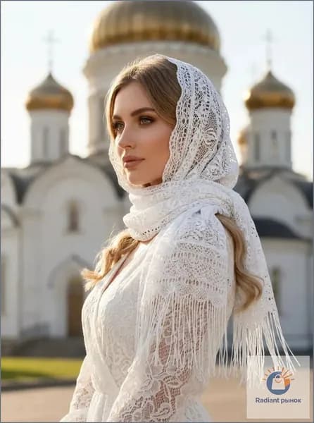 Палантин / платок кружевной белый, идеален в церковь.