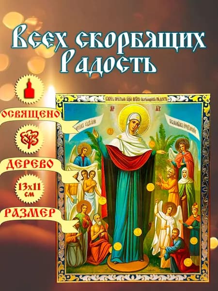 Икона "Всех скорбящих Радость с грошиками. 13*11 см.