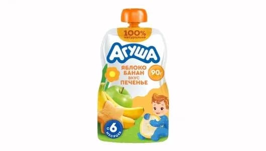 Пюре фруктовое Агуша с яблоком бананом и печеньем 90 г