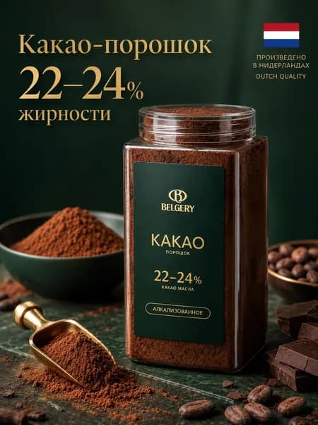 Какао порошок без сахара с повышенной жирностью 22-24% 200 г, Belgery