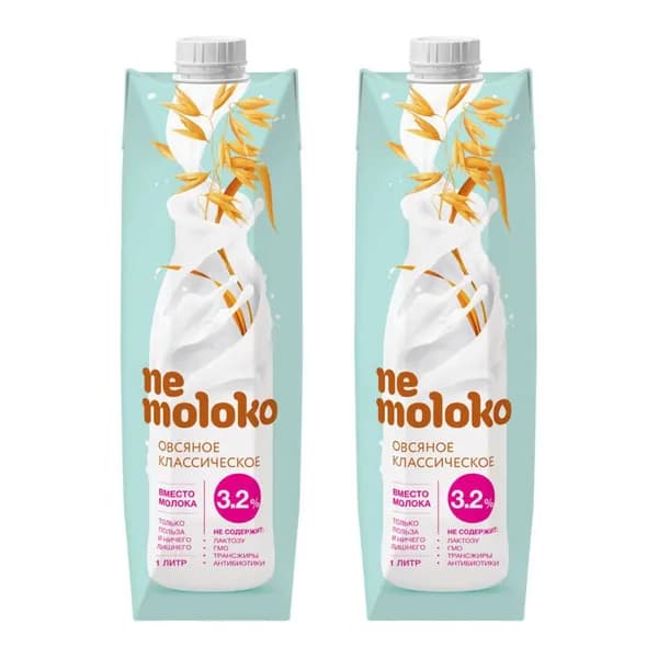 Nemoloko Напиток овсяный классический с кальцием и витамином В2, 3,2%, 1 л, 2 шт /