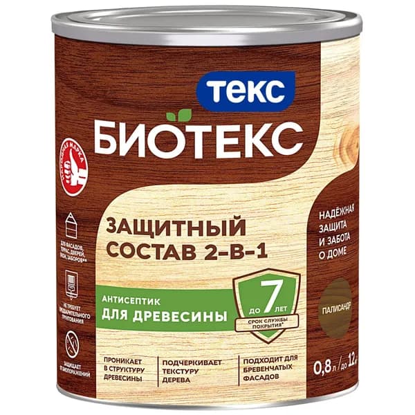 ТЕКС Биотекс защитный состав для древесины палисандр (0,8л) / грунтовка + антисептик + декоративная пропитка