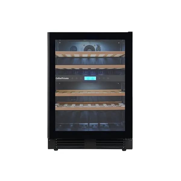 Винный шкаф Cellar Private CP043-2TBH, встраиваемый, двухтемпературный, скрытая ручка, 44бут, черный.