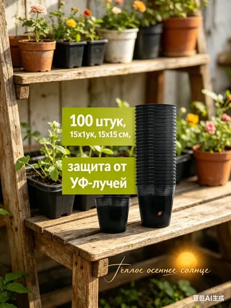 Горшок для цветов 0.8 л, 10.5 см, 100 шт, цвет черный