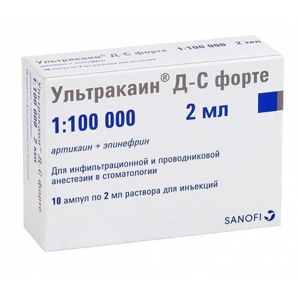 Ультракаин Д-С Форте с эпинефрином раствор для инъекций амп. 40мг+0,01мг/мл 2мл 10шт