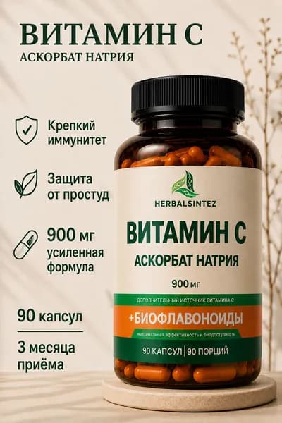 Витамин С 900 мг, аскорбат натрия витамины для иммунитета, энергии и красоты