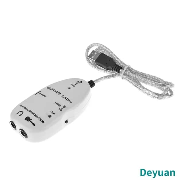USB-аудиоинтерфейс для гитары белого цвета с поддержкой 16-бит/44,1 кГц и питанием от шины