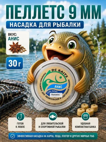 Пеллетс для рыбалки PC Baits, 9 мм, Анис - насадка на крючок для карпа, карася, леща, 30 г