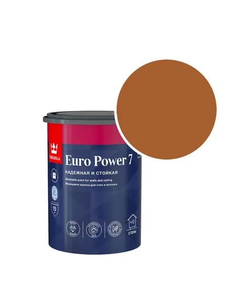 Краска моющаяся Tikkurila/Tikkivala Euro Power 7 RAL 8023 (Оранжево-коричневый - Orange brown) 0,9 л