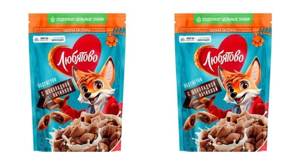 Любятово Готовый завтрак Подушечки с шоколадной начинкой, 40гр, 2 уп