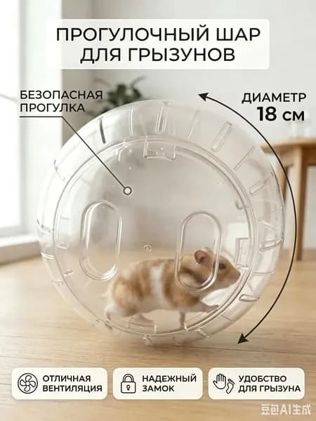 Шар для грызунов, хомяков, мышей, 18 см, прозрачный прогулочный