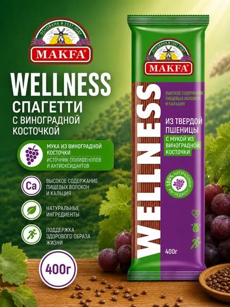 Макароны Макфа Wellness С Виноградной Косточкой Спагетти, 400гр