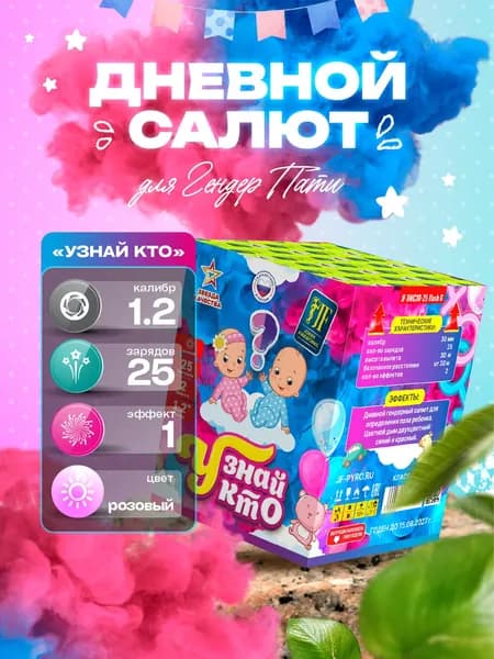 Фейерверк салют дневной для гендер пати "Узнай кто" 25 залпов с розовым дымом