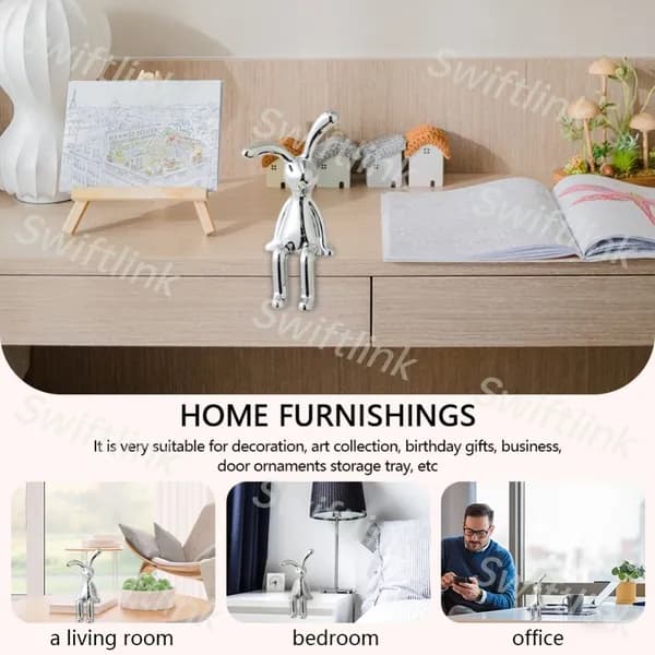 Стерео-кролик для декора, сидящий, серебристый, пластик