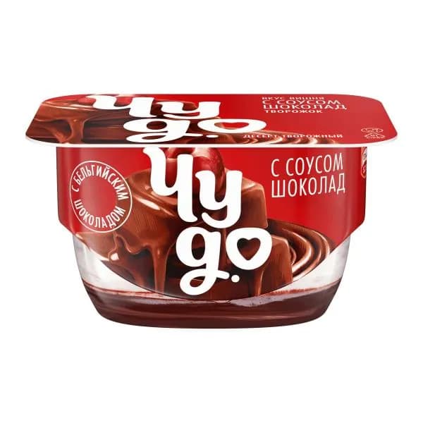 Творожный десерт двухслойный со вкусом вишни с шоколадным соусом Чудо 4.4% 100г