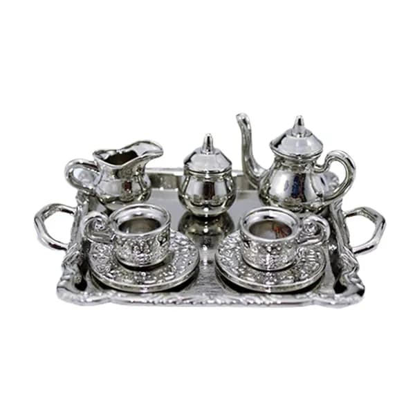 Миниатюрный чайный сервиз с узорами (серебряный)