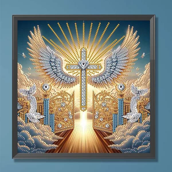 Частичная алмазная вышивка Крылья и крест в абстрактном стиле, 30 30 см, из смолы