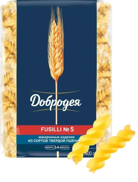 Макаронные изделия Высший сорт "Добродея" FUSILLI №5 400гр. 2 шт.