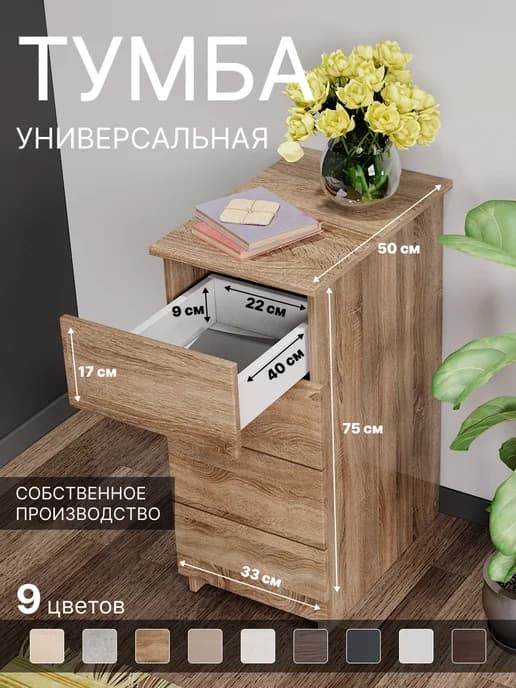Тумба узкая высокая с 4 ящиками