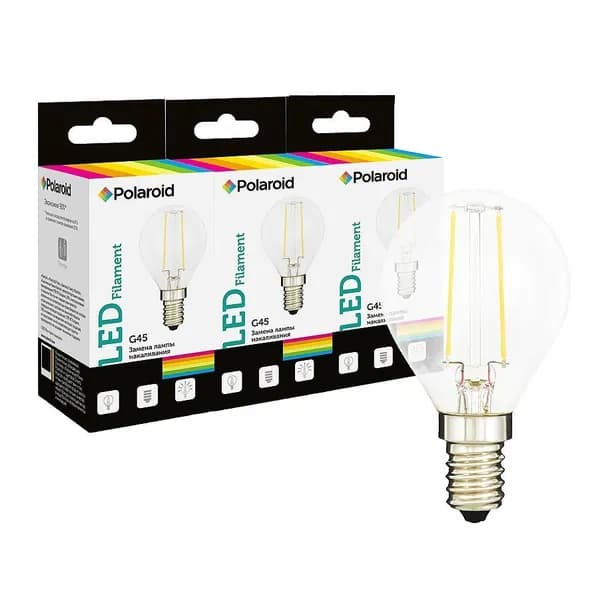 Филаментная светодиодная лампа Polaroid 220V FIL G45 2,2W 6500K E14 250lm (3 шт.)