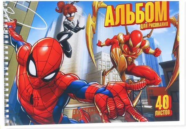 Альбом детский для рисования "Человек-паук" на пружине, формат А4, 40 листов, 100 г/м2, плотность бумаги 100 г/м2
