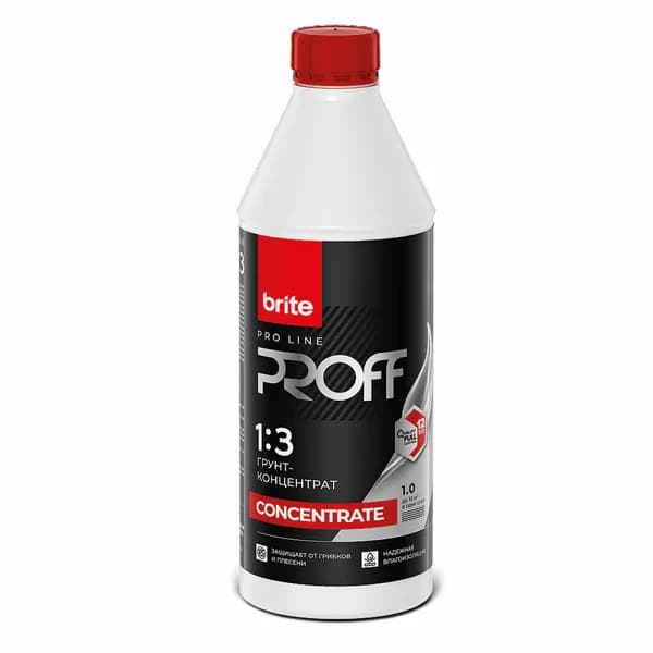 Грунт концентрат влагозащитный brite pro line proff 1:3, бесцветный, 0,9 л праймер глубокого проникновения, укрепление и анти пыль для стен, бетона, штукатурки