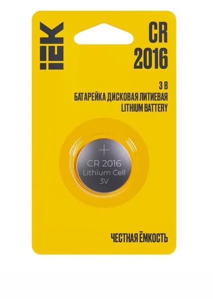 IEK Батарейка CR2016, Li (литиевый) тип, 80 мА•ч, 3 В, 1 шт