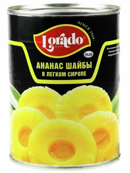 Lorado Ананасы кольца в легком сиропе, 565г