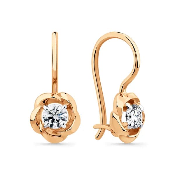 Золотые серьги DIAMANT-ONLINE с фианитом 585 пробы