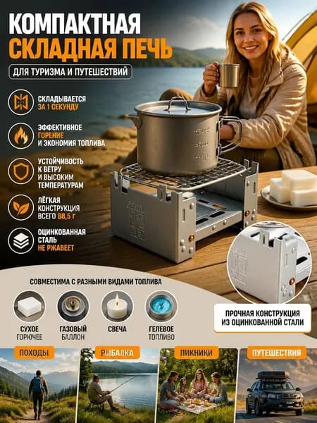 Разборная подставка-горелка для сухого горючего из нержавеющей стали для рыбалки, охоты и туризма