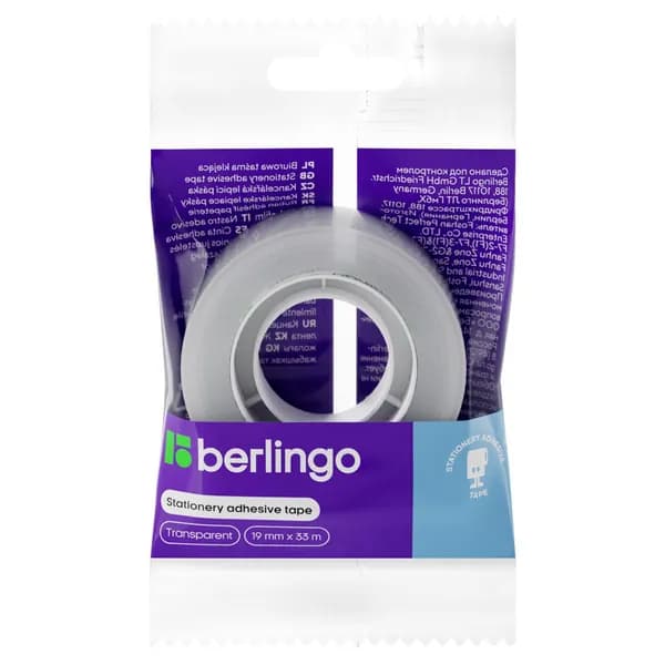 Клейкая лента 19мм*33м, Berlingo, прозрачная, в пакете, с ШК (AT19331)