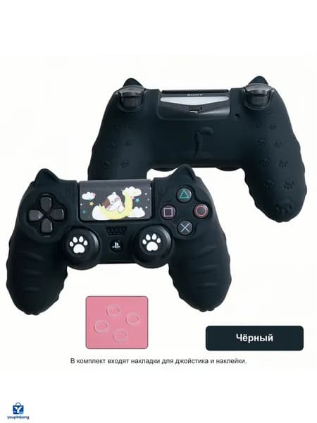 Чехол для контроллера PS4 / Мягкий силиконовый чехол Mark Life с милыми котоушками / анти скольжение и потоотделение