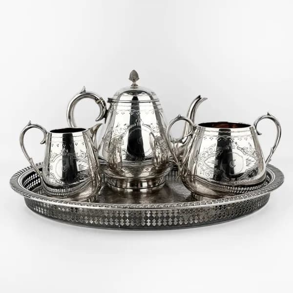 Чайное трио Thomas Smith & Son. Англия, серебрение, 1860-1890 гг.