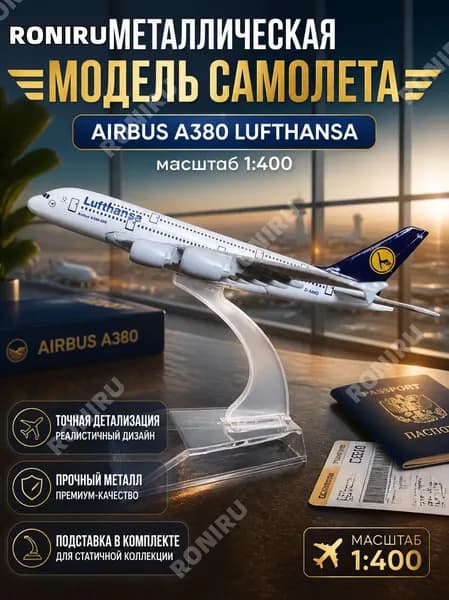 Металлическая модель самолета Airbus A380 Lufthansa, масштаб 1/400 с подставкой для статичной коллекции, коллекционная миниатюра авиалайнера