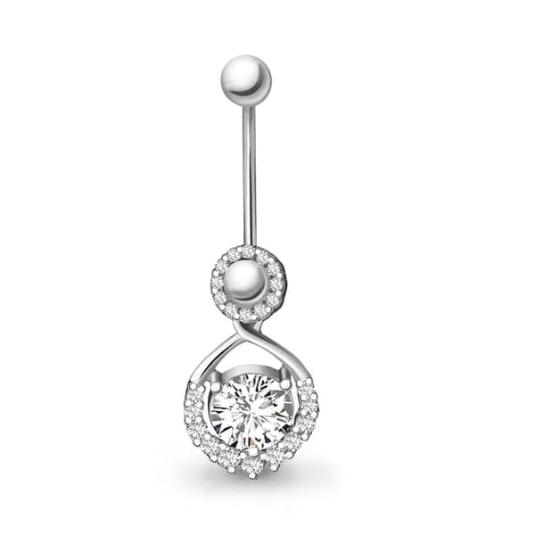 Серебряный пирсинг в пупок DIAMANT-ONLINE с фианитом 925 пробы