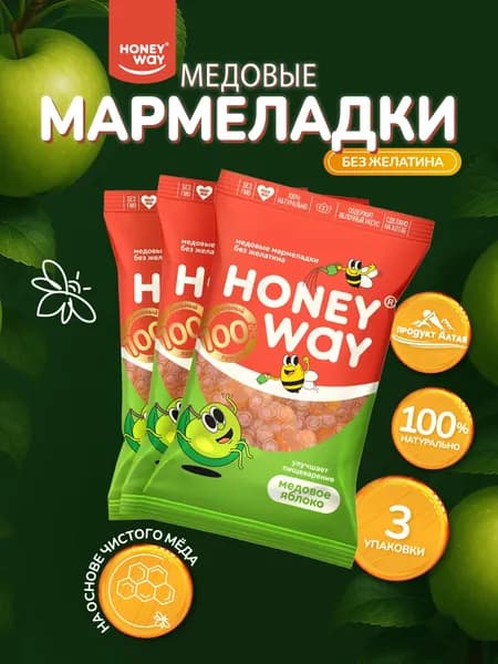Мармелад медовый натуральный без желатина со вкусом яблока "Mister Bee", 75 г - 3 ш,т., улучшает пищевание