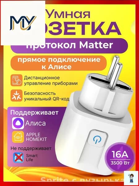Умная розетка Matter с голосовым управлением, работает без интернета, совместима с Алиса и Google Home
