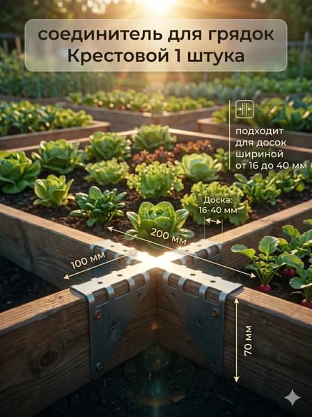 стыковочный элемент для грядок крестовой оцинкованный 200х200х70мм